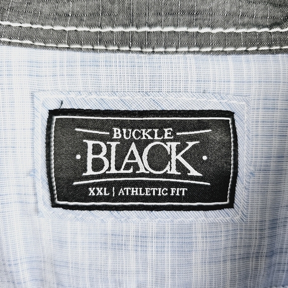 Buckle Black Athletic Fit Light Blue Short Sleeve Button Front Men's Shirt XXL - Picture 4 of 10